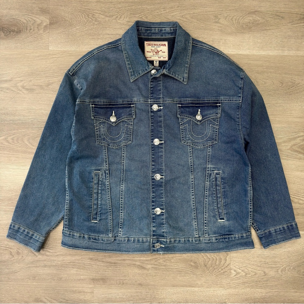OVERSIZED DENIM METALLIC LOGO JACKET